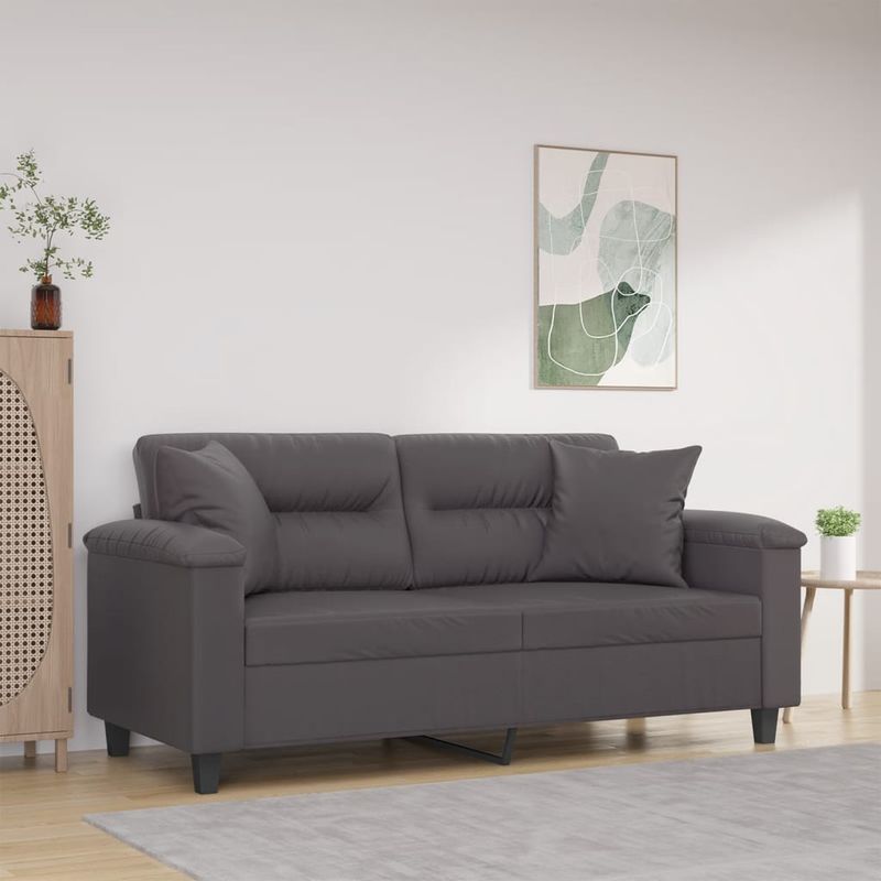 Casa si Gradina - Mobilier - Canapele si coltare - Canapele - Canapea cu 2 locuri cu pernute, gri, 140 cm, piele ecologica - Infinity.ro