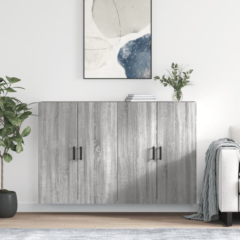 Casa si Gradina - Mobilier - Comode si corpuri - Comode - Dulapuri montate pe perete, 2 buc, gri sonoma, 69,5x34x90 cm, model negru rotund - Infinity.ro