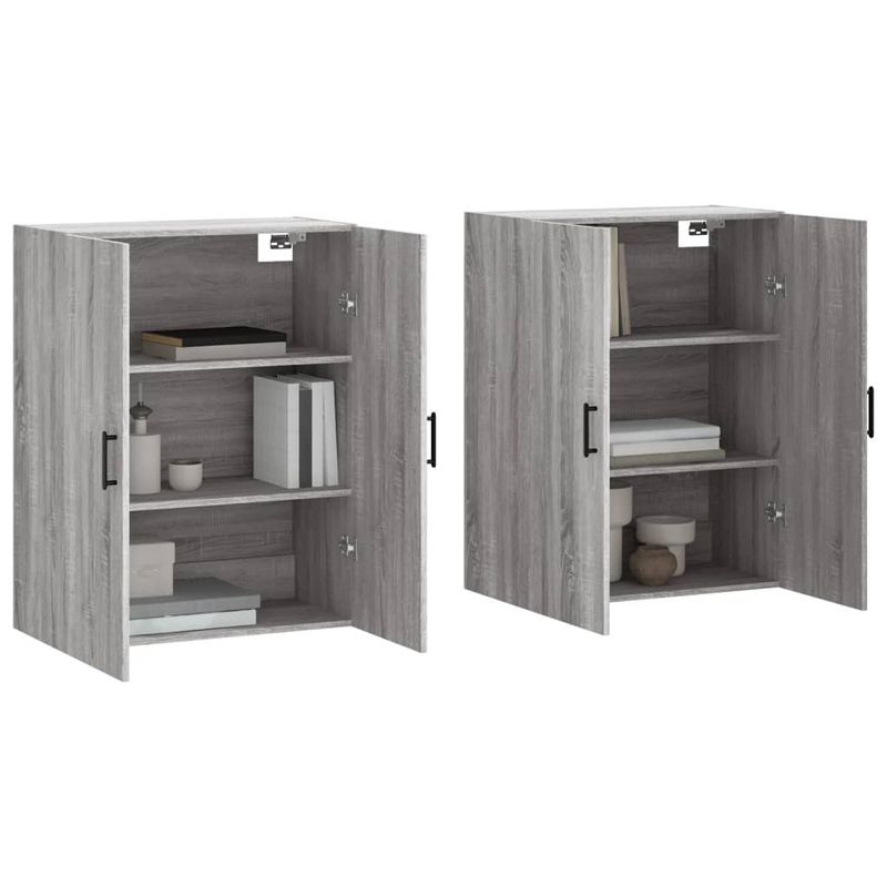 Casa si Gradina - Mobilier - Comode si corpuri - Comode - Dulapuri montate pe perete, 2 buc, gri sonoma, 69,5x34x90 cm, model negru rotund - Infinity.ro
