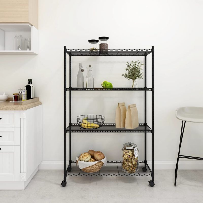 Casa si Gradina - Mobilier - Biblioteci si rafturi - Rafturi - Raft depozitare cu roti 4 niveluri negru 90x35x142 cm 200 kg - Infinity.ro