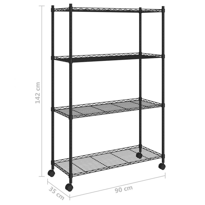 Casa si Gradina - Mobilier - Biblioteci si rafturi - Rafturi - Raft depozitare cu roti 4 niveluri negru 90x35x142 cm 200 kg - Infinity.ro