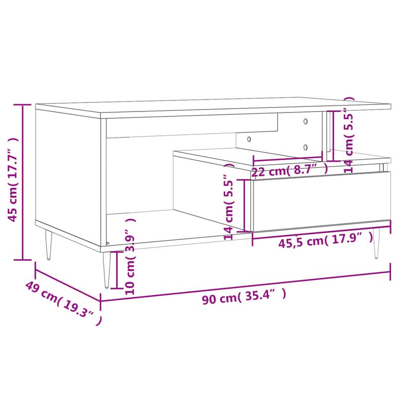 Casa si Gradina - Mobilier - Mese si birouri - Masute de cafea - Masuta de cafea, gri sonoma, 90x49x45 cm, lemn compozit - Infinity.ro