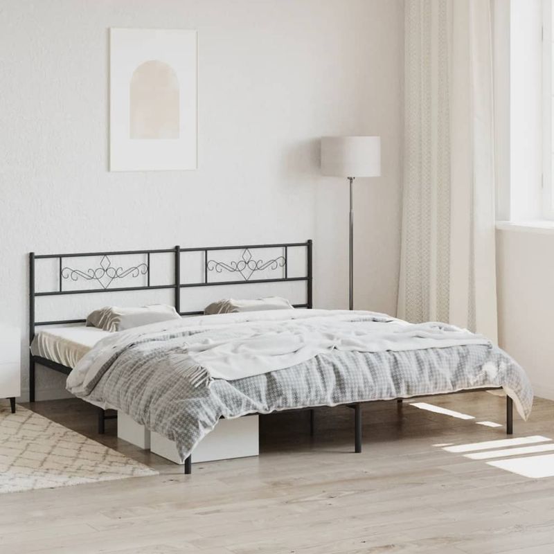 Casa si Gradina - Mobilier - Paturi si accesorii - Paturi - Cadru de pat metalic cu tablie, negru, 180x200 cm - Infinity.ro