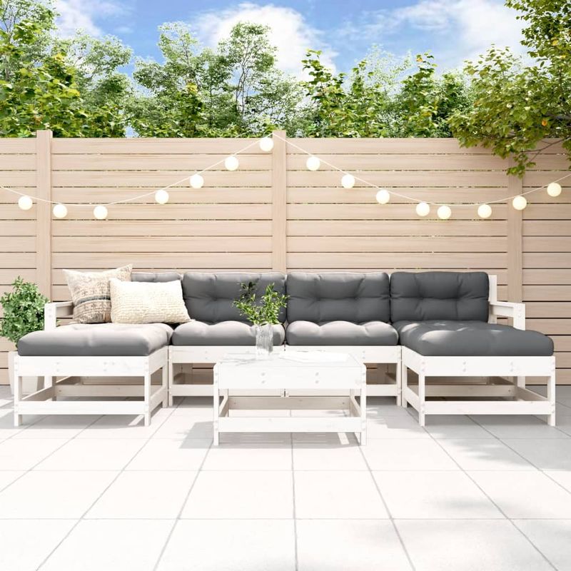 Casa si Gradina - Gradina si terasa - Mobilier exterior - Seturi mobila gradina - Set mobilier de gradina cu perne, 7 piese, alb, lemn masiv - Infinity.ro