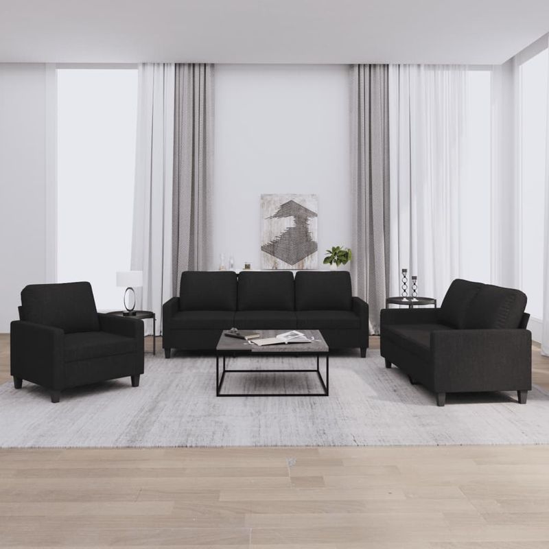 Casa si Gradina - Mobilier - Seturi de mobilier - Seturi living - Set de canapele cu perne, 3 piese, negru, textil - Infinity.ro