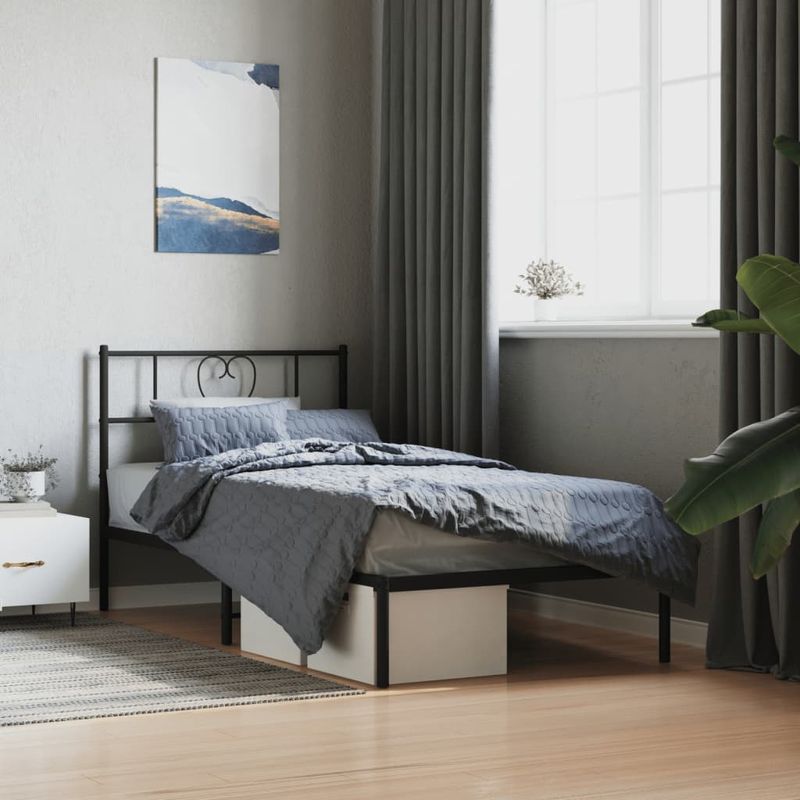 Casa si Gradina - Mobilier - Paturi si accesorii - Paturi - Cadru de pat din metal cu tablie, negru, 100x200 cm - Infinity.ro