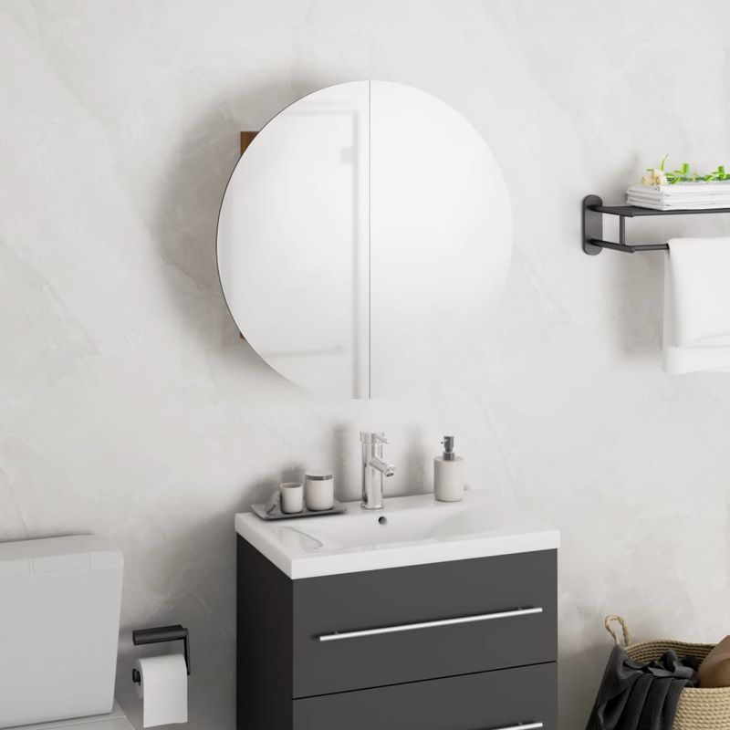 Casa si Gradina - Mobilier - Mobilier baie - Corpuri baie - Dulap de baie cu oglinda rotunda si LED, stejar, 40x40x17,5 cm - Infinity.ro