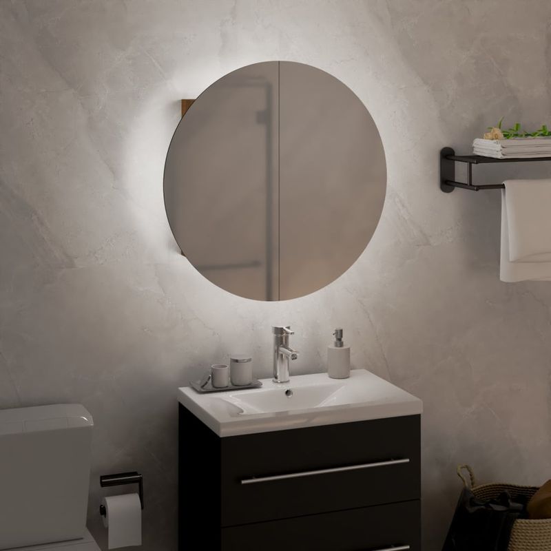 Casa si Gradina - Mobilier - Mobilier baie - Corpuri baie - Dulap de baie cu oglinda rotunda si LED, stejar, 40x40x17,5 cm - Infinity.ro