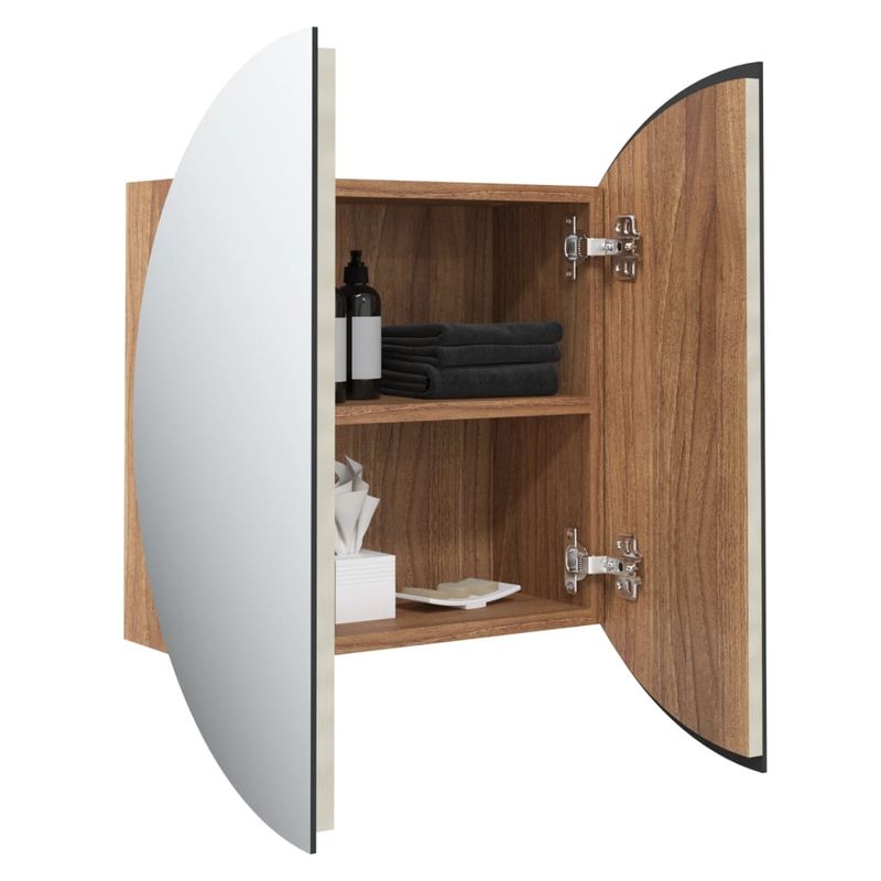 Casa si Gradina - Mobilier - Mobilier baie - Corpuri baie - Dulap de baie cu oglinda rotunda si LED, stejar, 40x40x17,5 cm - Infinity.ro