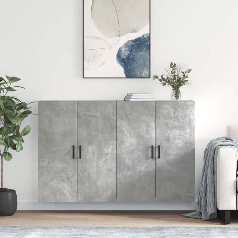 Casa si Gradina - Mobilier - Comode si corpuri - Comode - Dulap cu montaj pe perete, 2 buc, gri beton, 69,5x34x90 cm, model negru rotund - Infinity.ro