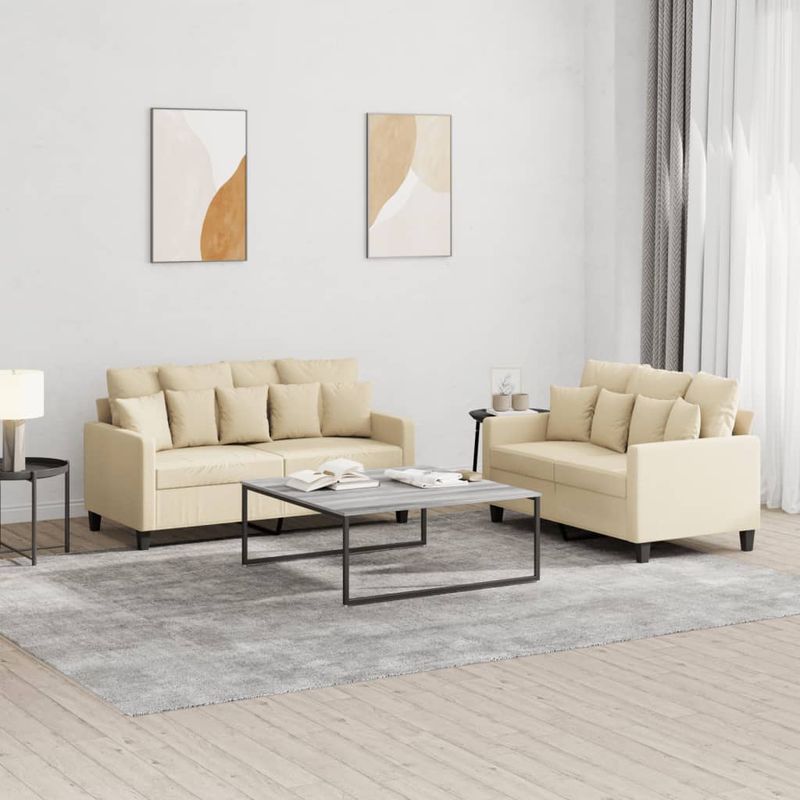 Casa si Gradina - Mobilier - Seturi de mobilier - Seturi living - Set de canapele cu perne, 2 piese, crem, textil - Infinity.ro