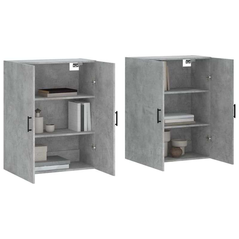 Casa si Gradina - Mobilier - Comode si corpuri - Comode - Dulap cu montaj pe perete, 2 buc, gri beton, 69,5x34x90 cm, model negru rotund - Infinity.ro