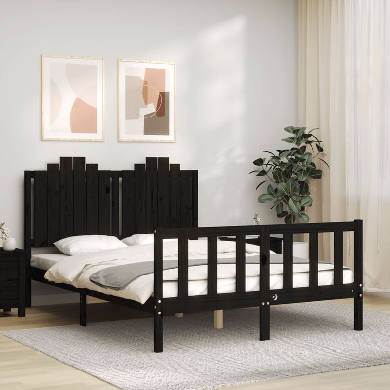 Casa si Gradina - Mobilier - Paturi si accesorii - Paturi - Cadru de pat cu tablie dublu, negru, lemn masiv - Infinity.ro