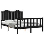 Casa si Gradina - Mobilier - Paturi si accesorii - Paturi - Cadru de pat cu tablie dublu, negru, lemn masiv - Infinity.ro