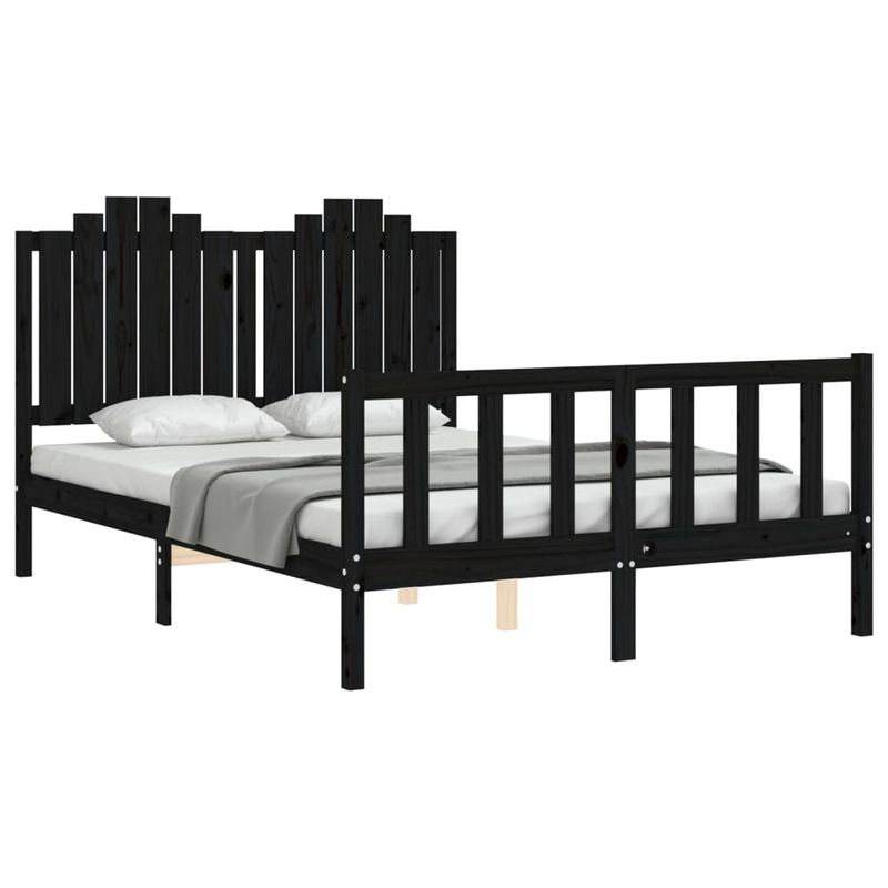 Casa si Gradina - Mobilier - Paturi si accesorii - Paturi - Cadru de pat cu tablie dublu, negru, lemn masiv - Infinity.ro