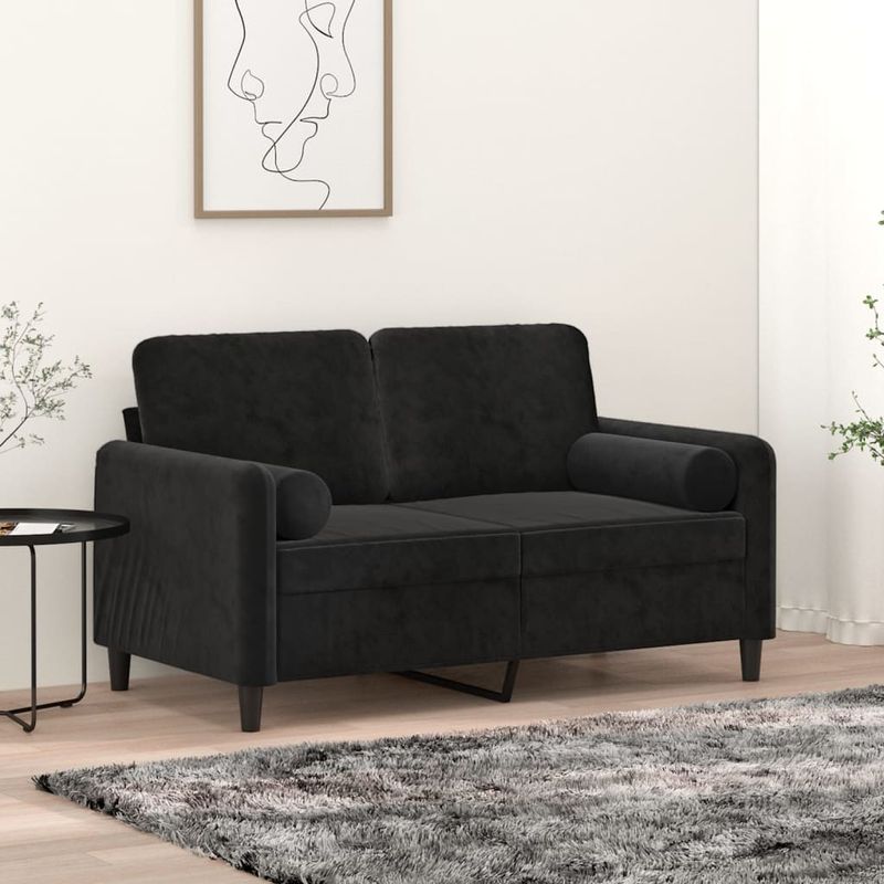 Casa si Gradina - Mobilier - Canapele si coltare - Canapele - Canapea cu 2 locuri cu pernute, negru, 120 cm, catifea - Infinity.ro