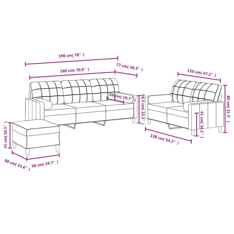 Casa si Gradina - Mobilier - Seturi de mobilier - Seturi living - Set canapea cu perne, 3 piese, rosu vin, material textil - Infinity.ro