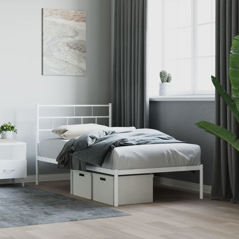 Casa si Gradina - Mobilier - Paturi si accesorii - Paturi - Cadru de pat din metal cu tablie, alb, 100x200 cm - Infinity.ro
