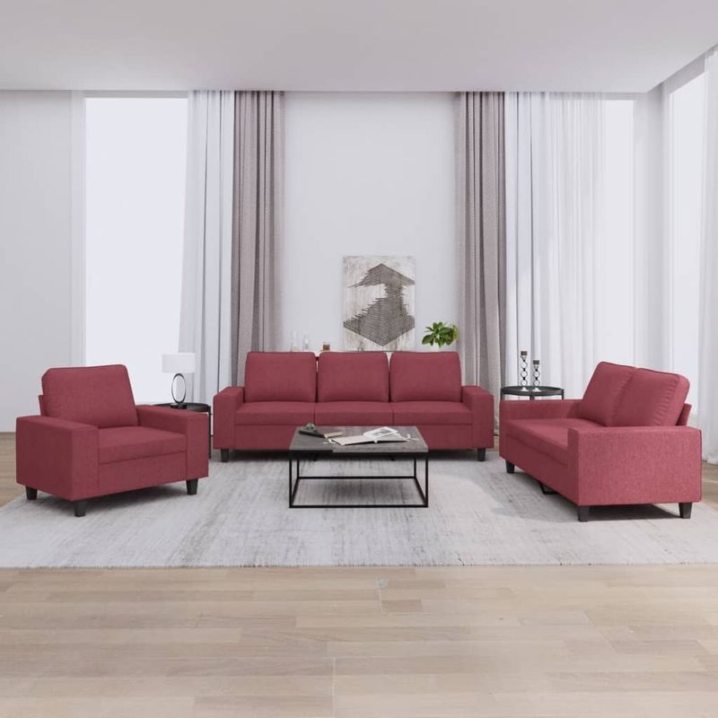 Casa si Gradina - Mobilier - Seturi de mobilier - Seturi living - Set de canapea, 3 piese, rosu vin, material textil - Infinity.ro