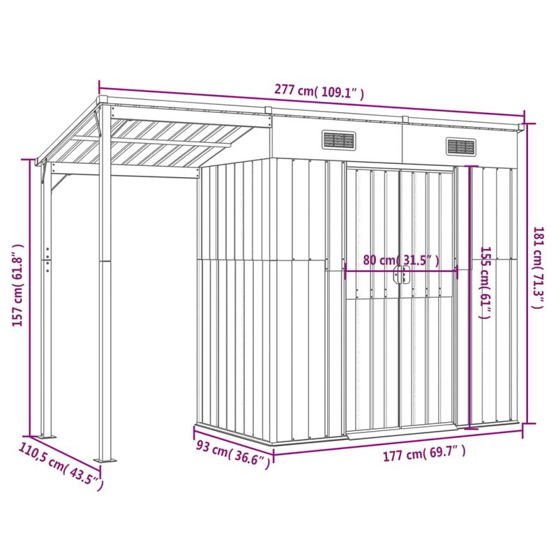Casa si Gradina - Gradina si terasa - Casute de gradina - Sopron gradina, acoperis extins, maro, 277x110,5x181 cm, otel - Infinity.ro