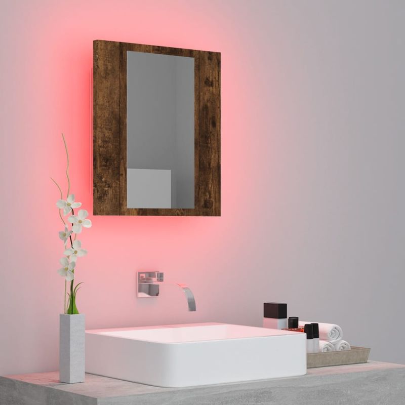 Casa si Gradina - Mobilier - Mobilier baie - Corpuri baie - Dulap cu oglinda de baie LED, stejar fumuriu, 40x12x45 cm, lemn - Infinity.ro