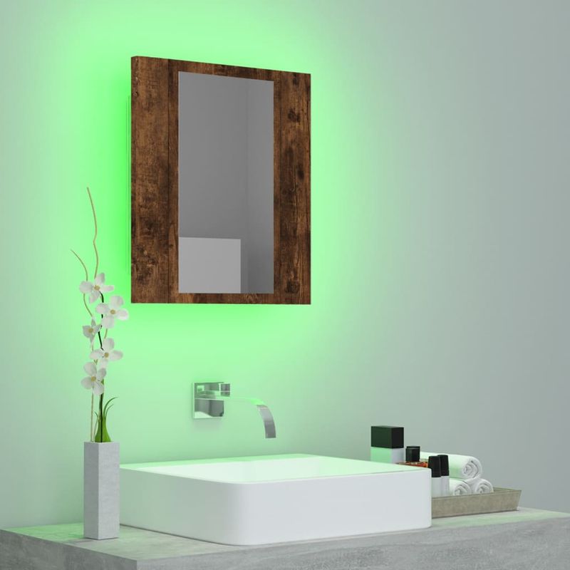 Casa si Gradina - Mobilier - Mobilier baie - Corpuri baie - Dulap cu oglinda de baie LED, stejar fumuriu, 40x12x45 cm, lemn - Infinity.ro