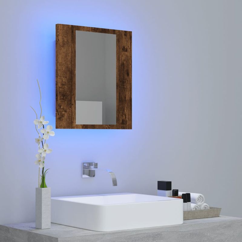 Casa si Gradina - Mobilier - Mobilier baie - Corpuri baie - Dulap cu oglinda de baie LED, stejar fumuriu, 40x12x45 cm, lemn - Infinity.ro