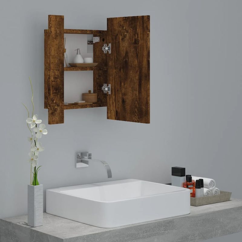 Casa si Gradina - Mobilier - Mobilier baie - Corpuri baie - Dulap cu oglinda de baie LED, stejar fumuriu, 40x12x45 cm, lemn - Infinity.ro