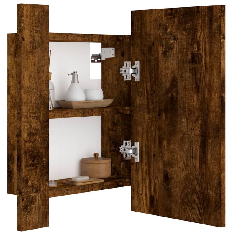Casa si Gradina - Mobilier - Mobilier baie - Corpuri baie - Dulap cu oglinda de baie LED, stejar fumuriu, 40x12x45 cm, lemn - Infinity.ro