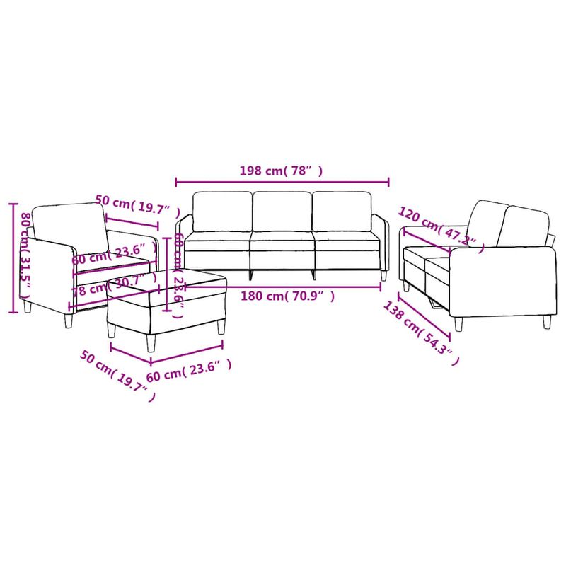 Casa si Gradina - Mobilier - Seturi de mobilier - Seturi living - Set de canapele cu perne, 4 piese, galben deschis, textil - Infinity.ro
