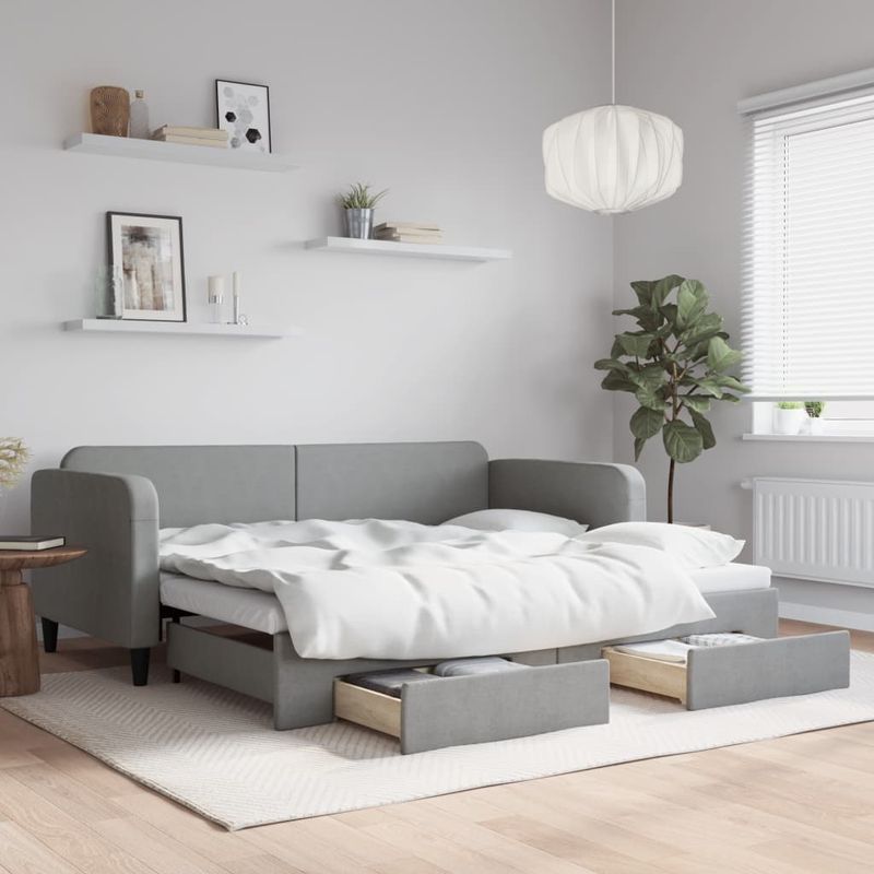 Casa si Gradina - Mobilier - Paturi si accesorii - Paturi - Pat de zi cu extensie si sertare, gri deschis, 90x200 cm textil - Infinity.ro