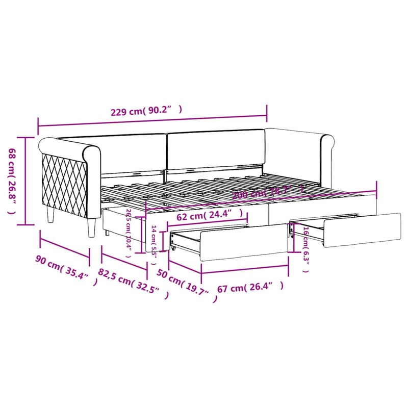 Casa si Gradina - Mobilier - Paturi si accesorii - Paturi - Pat de zi cu extensie si sertare, negru, 80x200 cm, catifea - Infinity.ro