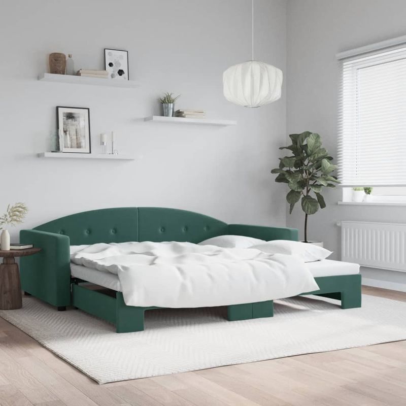 Casa si Gradina - Mobilier - Paturi si accesorii - Paturi - Pat de zi cu extensie, verde inchis, 100x200 cm, catifea - Infinity.ro