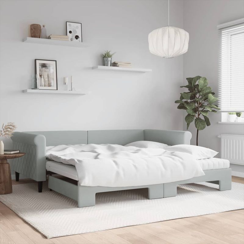 Casa si Gradina - Mobilier - Paturi si accesorii - Paturi - Pat de zi cu extensie si saltele gri deschis 100x200 cm catifea - Infinity.ro