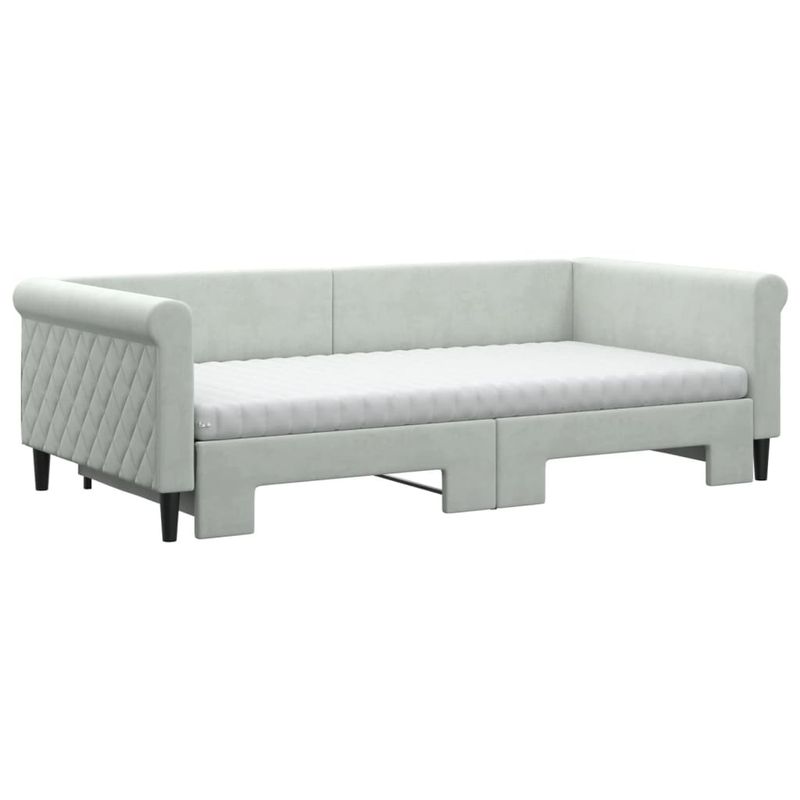 Casa si Gradina - Mobilier - Paturi si accesorii - Paturi - Pat de zi cu extensie si saltele gri deschis 100x200 cm catifea - Infinity.ro