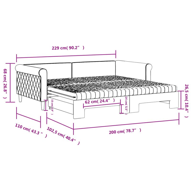 Casa si Gradina - Mobilier - Paturi si accesorii - Paturi - Pat de zi cu extensie si saltele gri deschis 100x200 cm catifea - Infinity.ro
