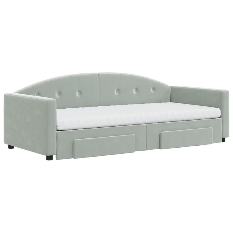 Casa si Gradina - Mobilier - Paturi si accesorii - Paturi - Pat de zi cu extensie si sertare, gri deschis 90x190 cm catifea - Infinity.ro