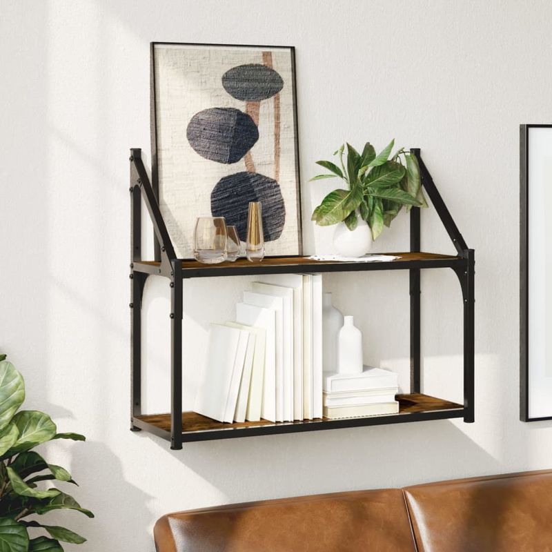 Casa si Gradina - Mobilier - Biblioteci si rafturi - Rafturi - Raft cu 2 niveluri, stejar afumat, 60x21x51 cm, lemn prelucrat - Infinity.ro