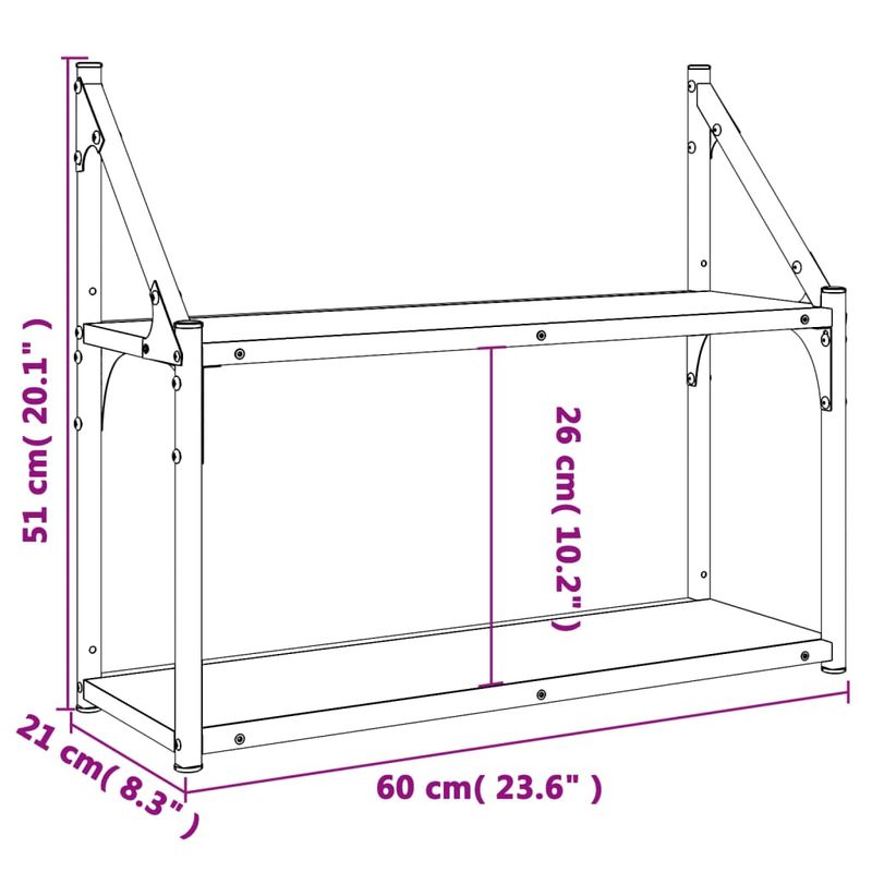 Casa si Gradina - Mobilier - Biblioteci si rafturi - Rafturi - Raft cu 2 niveluri, stejar afumat, 60x21x51 cm, lemn prelucrat - Infinity.ro