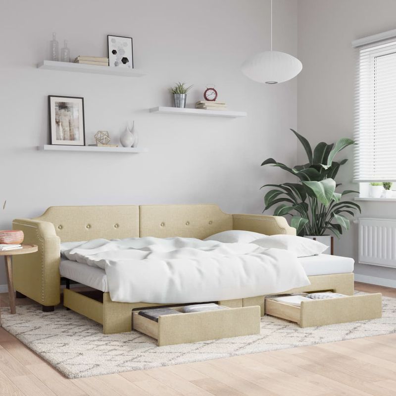 Casa si Gradina - Mobilier - Paturi si accesorii - Paturi - Pat de zi cu extensie si sertare, crem, 80x200 cm, textil - Infinity.ro
