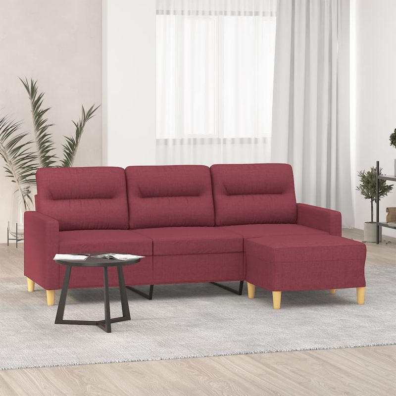 Casa si Gradina - Mobilier - Canapele si coltare - Canapele - Canapea cu 3 locuri si taburet, rosu vin, 180 cm, textil - Infinity.ro