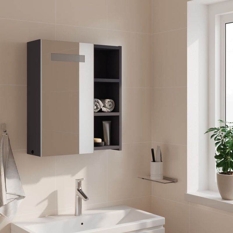 Casa si Gradina - Mobilier - Mobilier baie - Corpuri baie - Dulap cu oglinda de baie cu lumina LED, gri, 45x13x52 cm - Infinity.ro