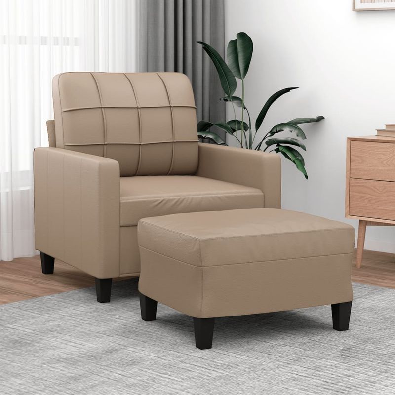 Casa si Gradina - Mobilier - Scaune si fotolii - Fotolii - Fotoliu canapea cu taburet, cappuccino, 60 cm, piele ecologica - Infinity.ro