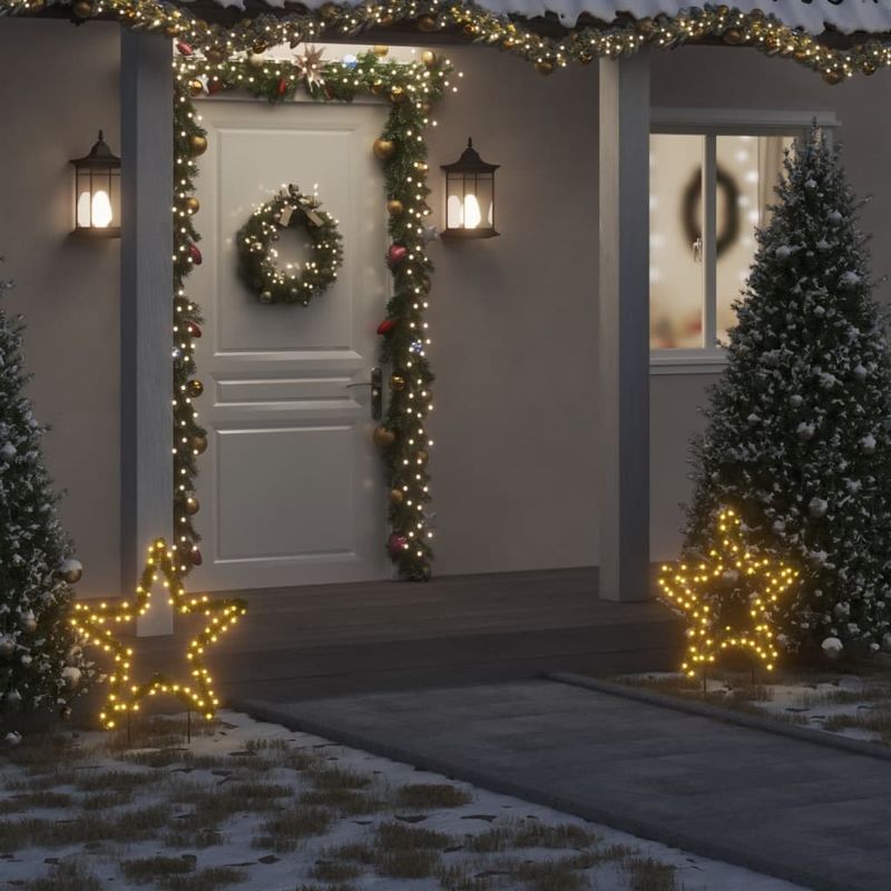 Casa si Gradina - Decoratiuni - Decoratiuni de sezon - Decoratiune stea cu lumini de Crăciun cu tarusi, 80 LED, 60 cm, model cu panglică - Infinity.ro