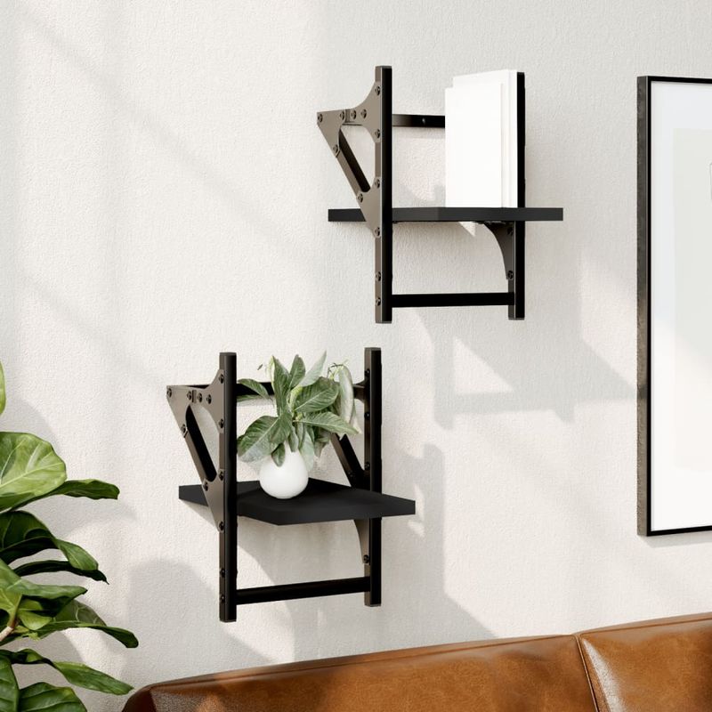 Casa si Gradina - Mobilier - Biblioteci si rafturi - Rafturi - Rafturi de perete cu bare, 2 buc, negru, 20x25x30 cm - Infinity.ro