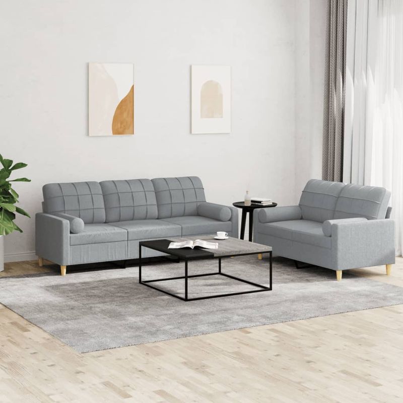 Casa si Gradina - Mobilier - Seturi de mobilier - Seturi living - Set de canapele cu perne, 2 piese, gri deschis, material textil - Infinity.ro