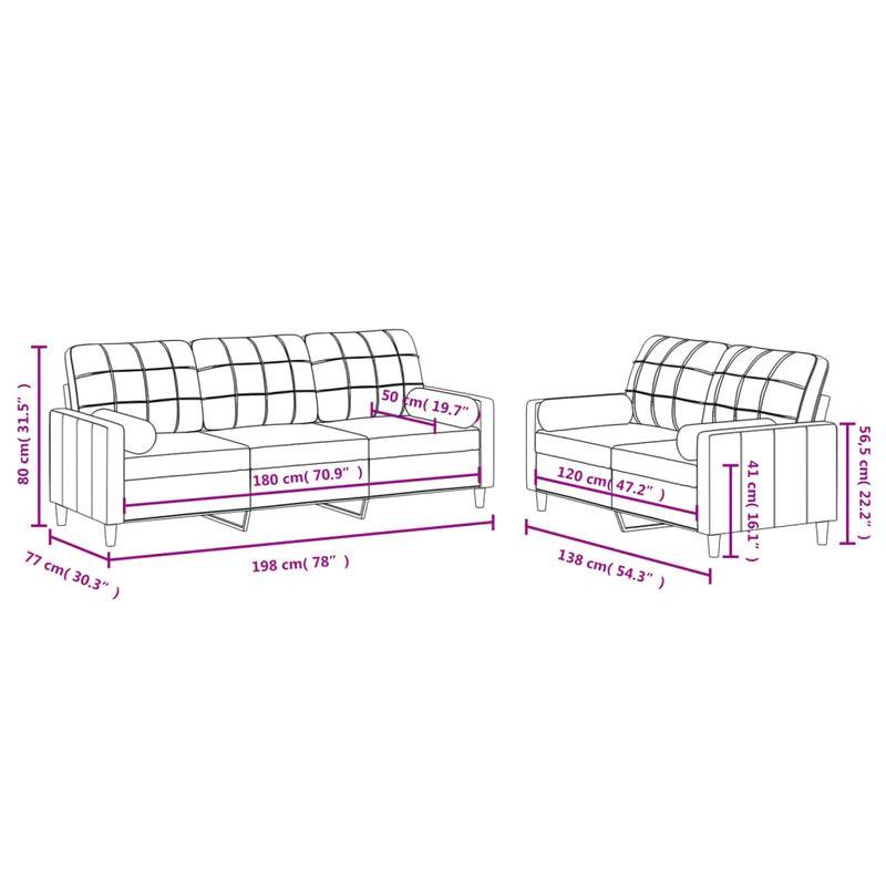 Casa si Gradina - Mobilier - Seturi de mobilier - Seturi living - Set de canapele cu perne, 2 piese, gri deschis, material textil - Infinity.ro