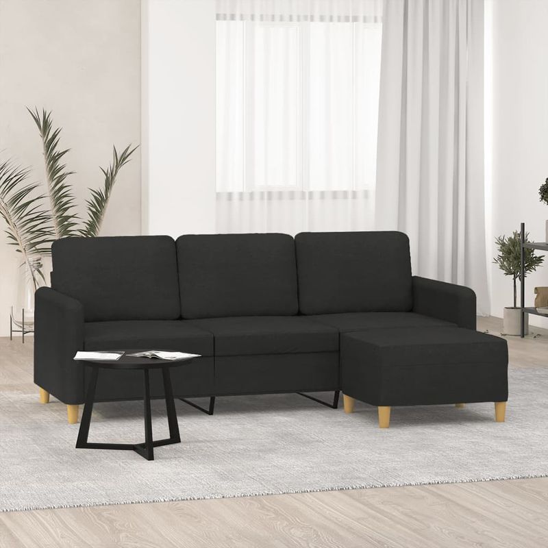 Casa si Gradina - Mobilier - Canapele si coltare - Canapele - Canapea cu 3 locuri cu taburet, negru, 180 cm, material textil - Infinity.ro