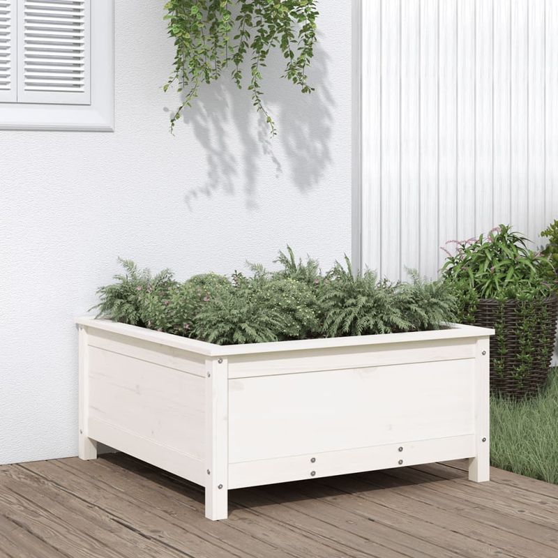 Casa si Gradina - Gradinarit si plante - Plante si ghivece - Ghivece si suporturi - Jardiniera de gradina, alb, 82,5x82,5x39 cm, lemn masiv de pin - Infinity.ro