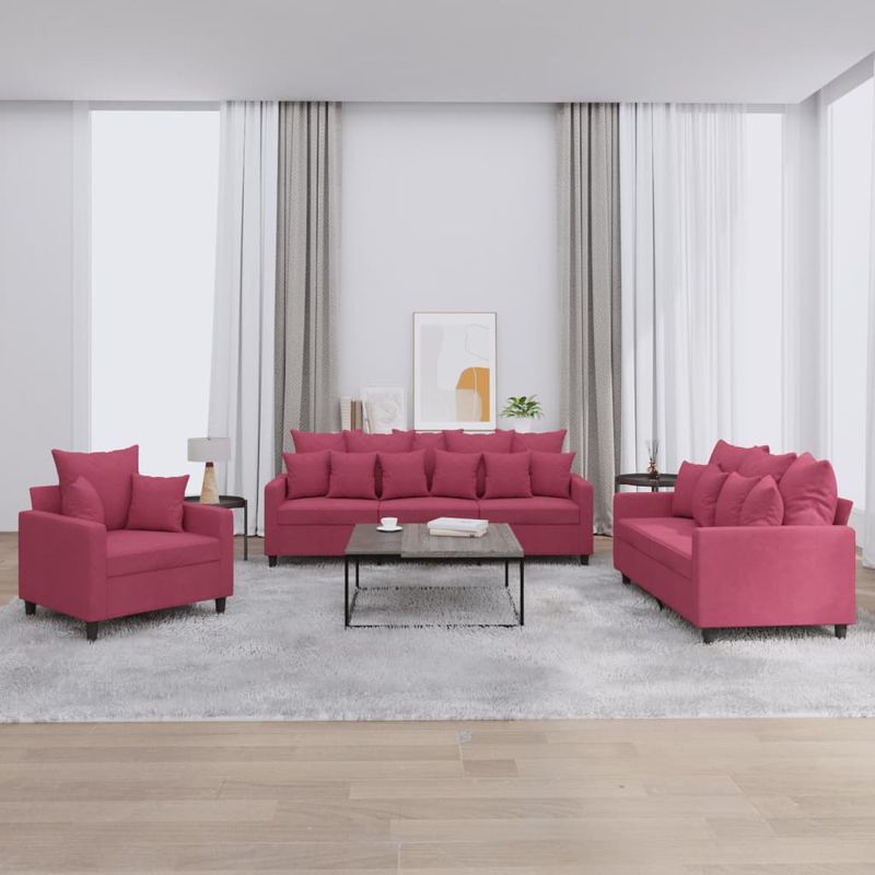 Casa si Gradina - Mobilier - Seturi de mobilier - Seturi living - Set canapea cu perne, 3 piese, rosu vin, catifea - Infinity.ro